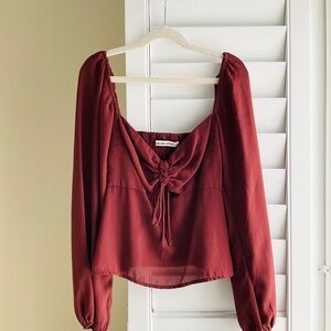 Abercrombie & Fitch Burgundy Long-Sleeve Ruched Peasant Top